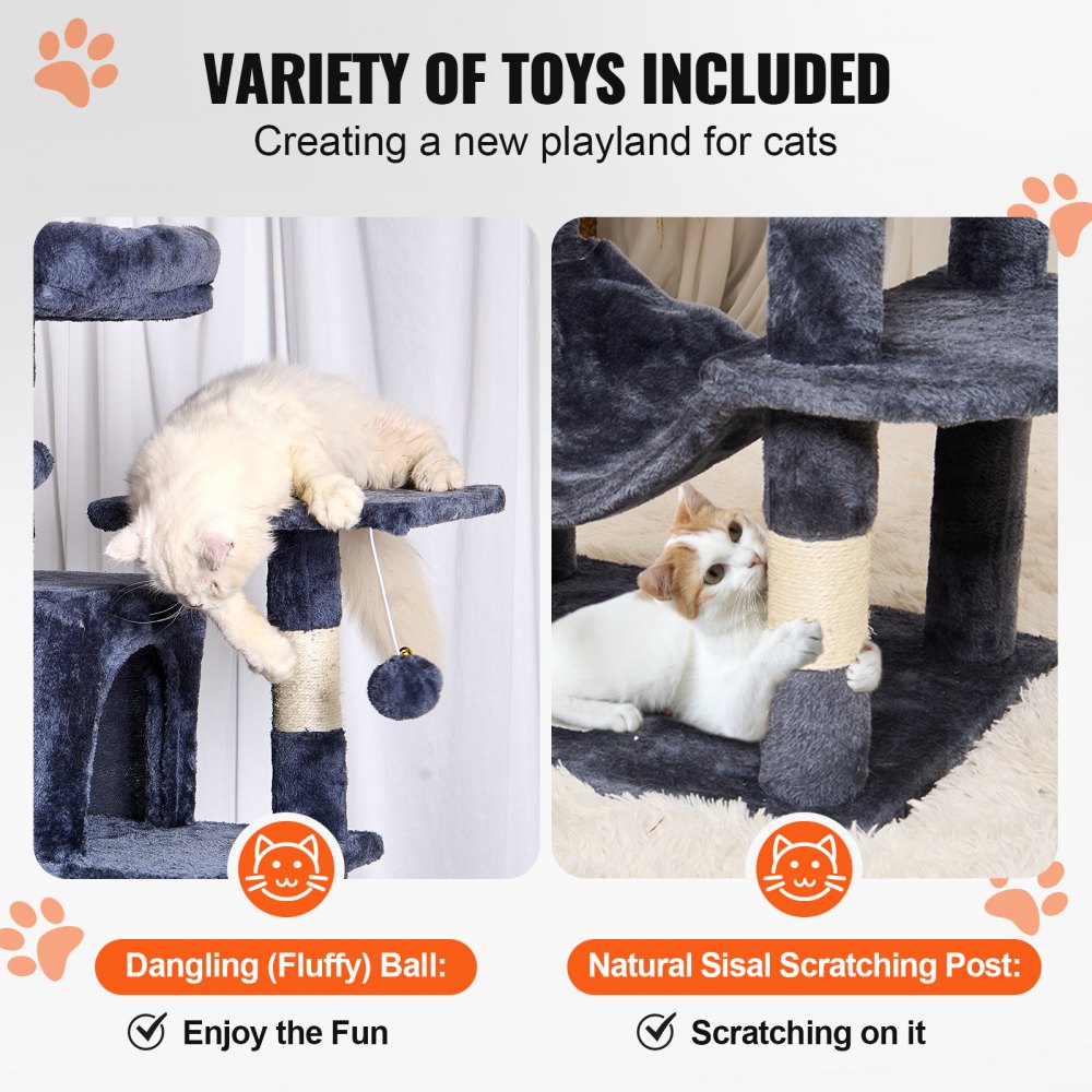Cat Tree 63" Cat Tower with 2 Cat Condos Sisal Scratching Post Light Grey
