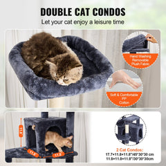 Cat Tree 72" Cat Tower with 2 Cat Condos Sisal Scratching Post Dark Grey