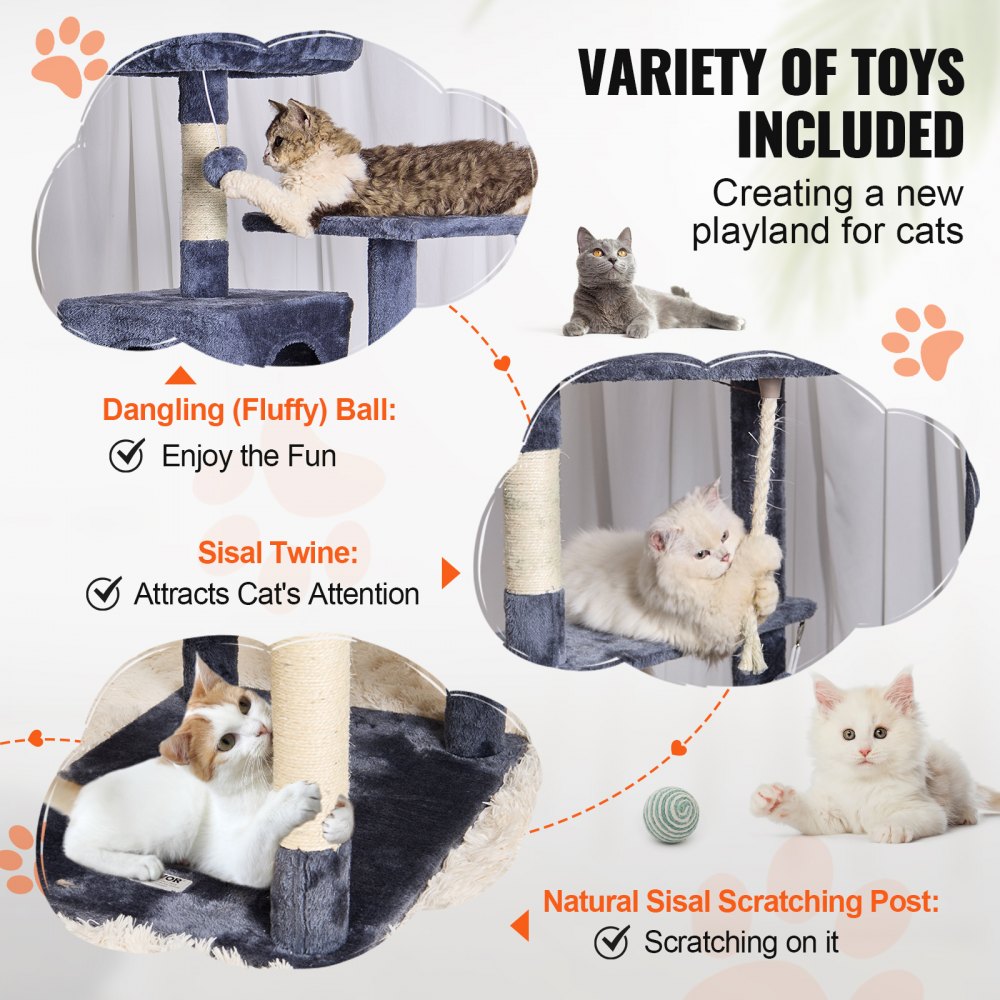 Cat Tree 72" Cat Tower with 2 Cat Condos Sisal Scratching Post Dark Grey