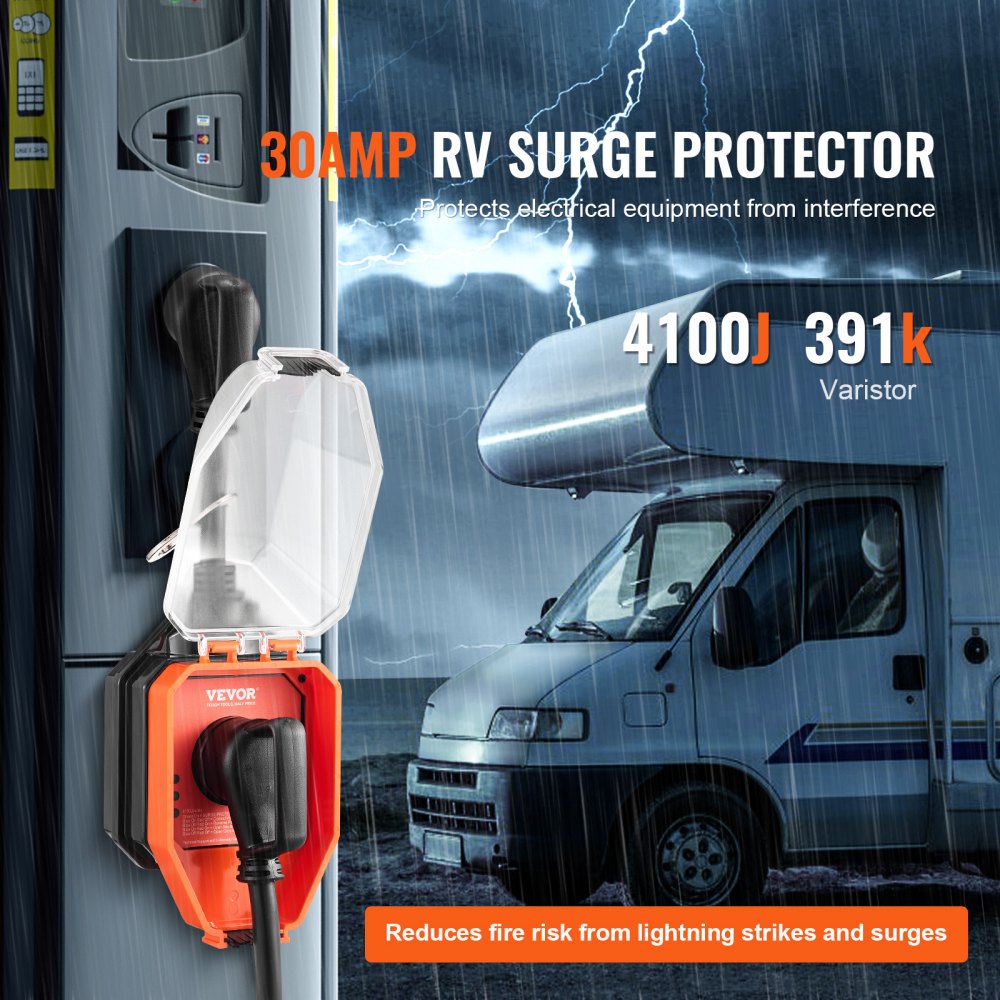 RV Surge Protector, 30 Amp, 4100 Joules RV Voltage Protector Monitor Circuit Analyzer Power Guard, with Surge Protection Waterproof Cover Anti-Theft Lock for RV Camper Trailer, ETL Certified