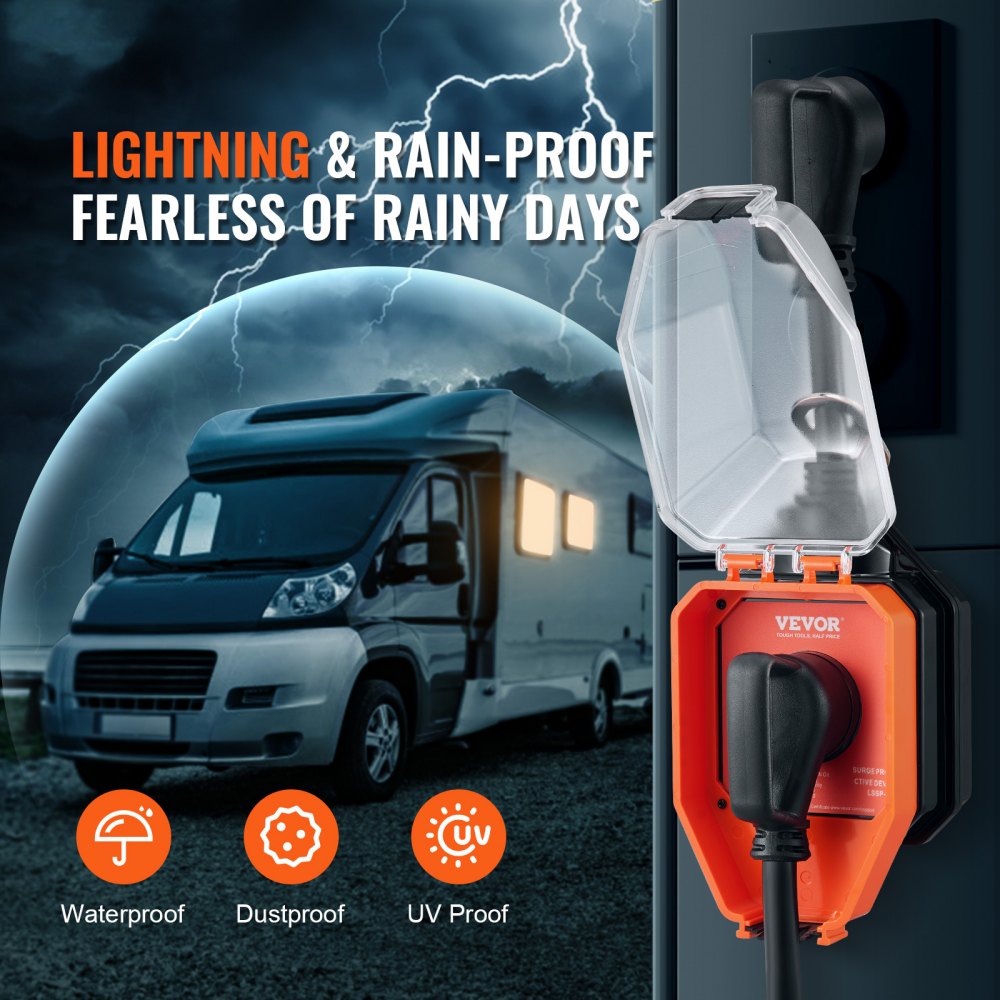 RV Surge Protector, 30 Amp, 4100 Joules RV Voltage Protector Monitor Circuit Analyzer Power Guard, with Surge Protection Waterproof Cover Anti-Theft Lock for RV Camper Trailer, ETL Certified