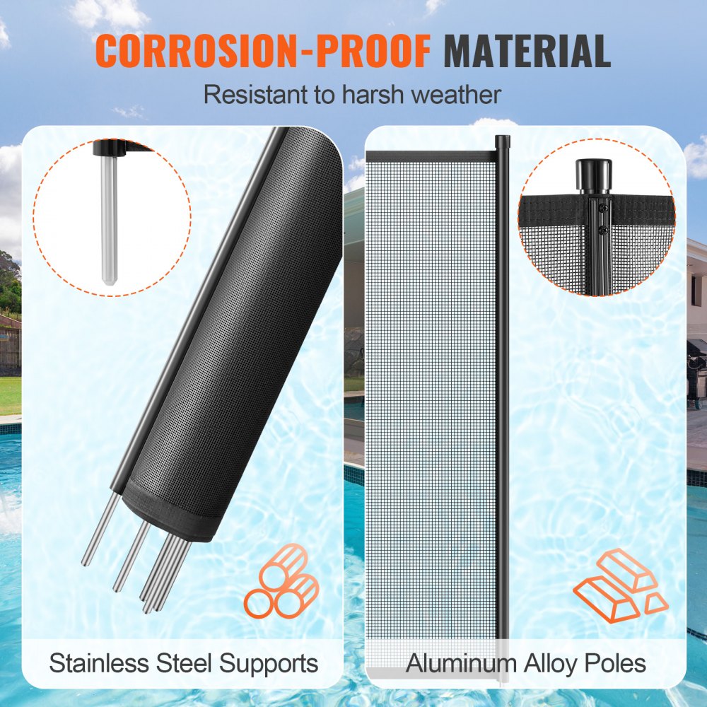 Pool Fence, 4 x 48 FT Pool Fences for Inground Pools, Removable Child Safety Pool Fencing, Easy DIY Installation Swimming Pool Fence, 340gms Teslin PVC Pool Fence Mesh Protects Kids and Pets