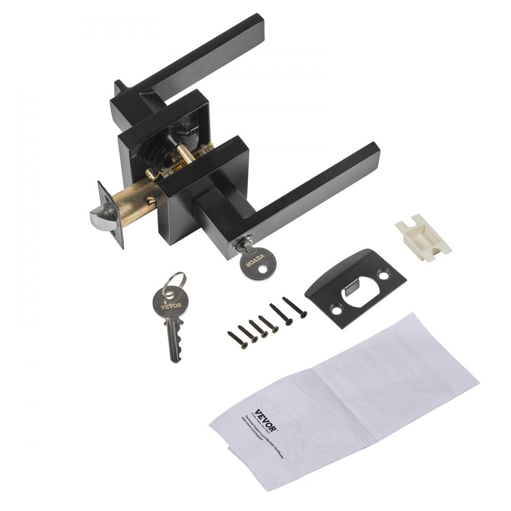 Entry Lever Door Handle, 1 PC Black Entry Knob, Lock and Key Locking Lever Set, Contemporary Square Door Lever, Reversible for Right and Left Sided Doors, 45° Rotation to Open, for Front Door