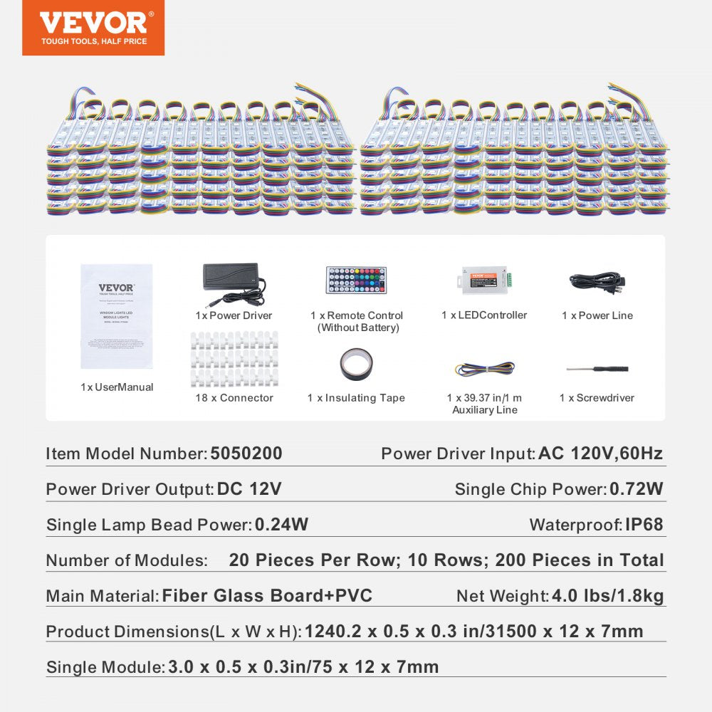 200PCS LED Storefront Lights, 103 ft, LED Module Lights, 5050 SMD 3-LED RGB Color Changing Window Lights with Remote Control for Business Store Window Advertising Letter Signs, IP68 Waterproof