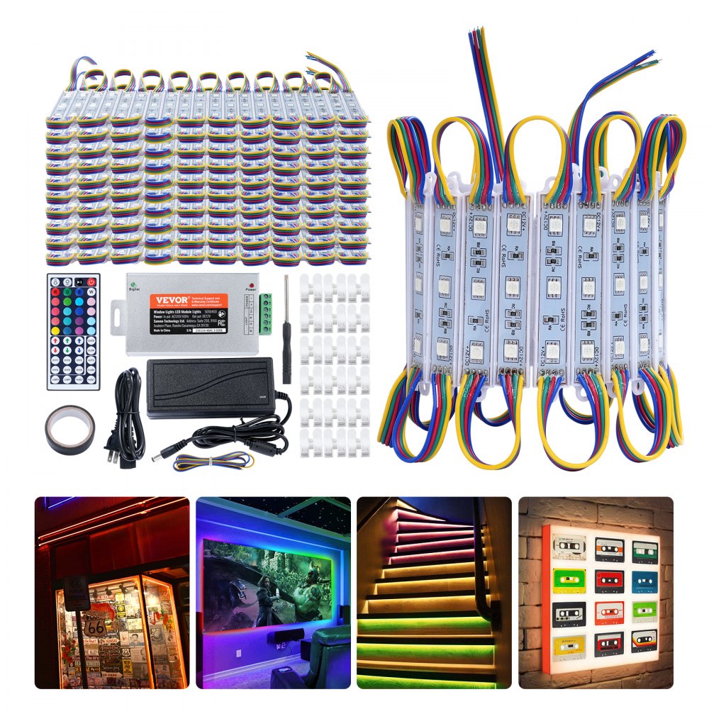 200PCS LED Storefront Lights, 103 ft, LED Module Lights, 5050 SMD 3-LED RGB Color Changing Window Lights with Remote Control for Business Store Window Advertising Letter Signs, IP68 Waterproof
