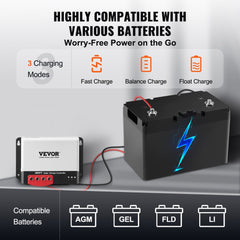 Bostome 50A MPPT solar charge controller with Bluetooth, suitable for 12V/24V systems.