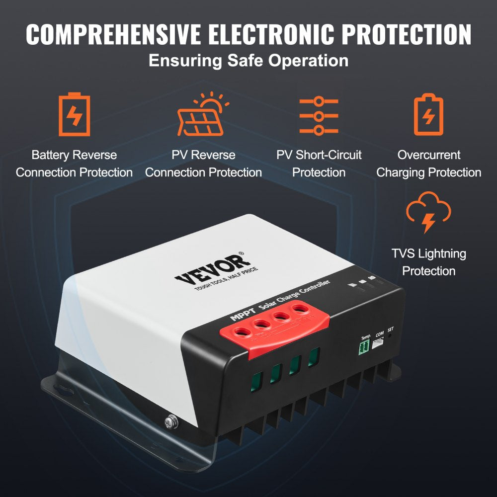 Bostome 50A MPPT solar charge controller with Bluetooth, supports 12V/24V systems.