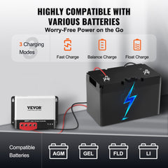 Bostome 40A MPPT solar charge controller with Bluetooth, supports 12V/24V systems.