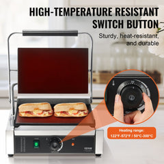 Commercial Panini Press Grill Electric Sandwich Maker Griddle Plate 14"x9"
