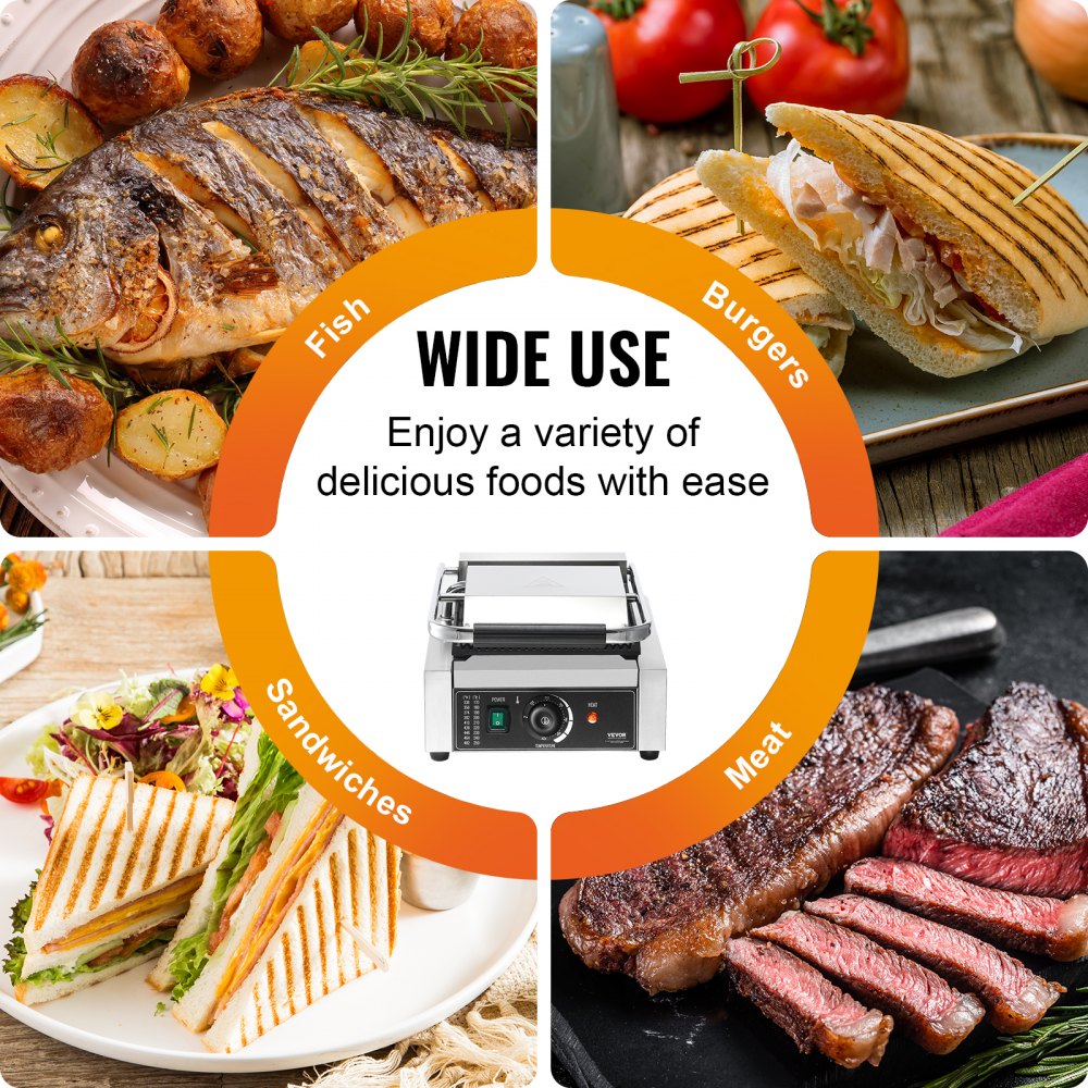 Commercial Panini Press Grill Electric Sandwich Maker Griddle Plate 9"x9"