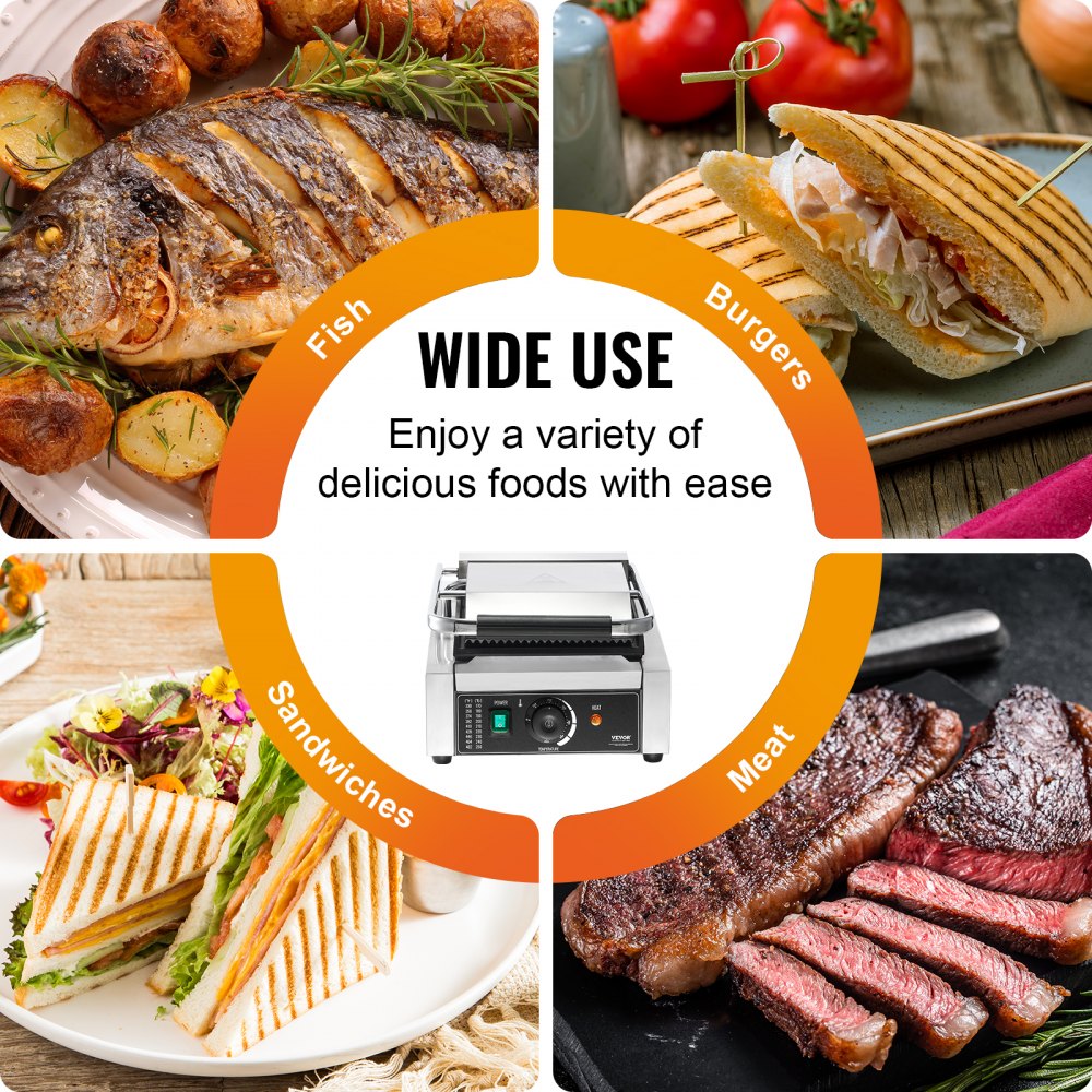 Commercial Panini Press Grill Electric Sandwich Maker Griddle Plate 9"x9"