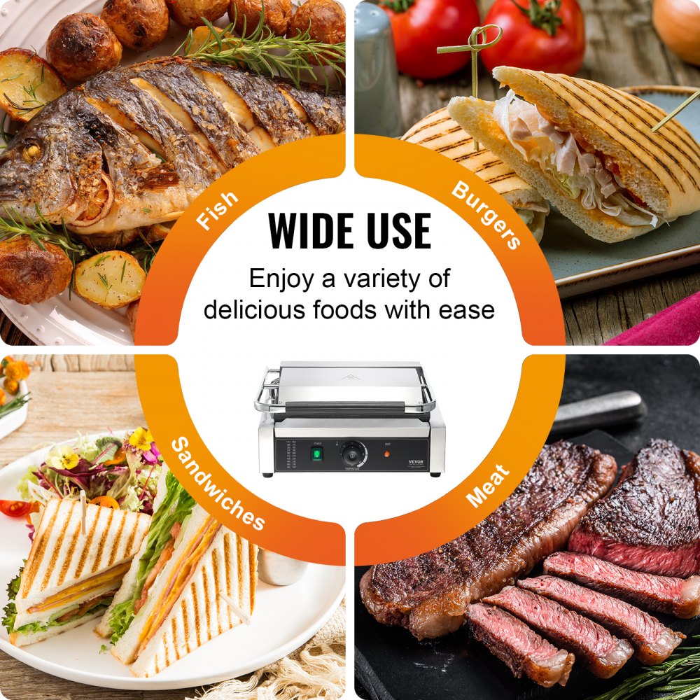 Commercial Panini Press Grill Electric Sandwich Maker Griddle Plate 14"x9"
