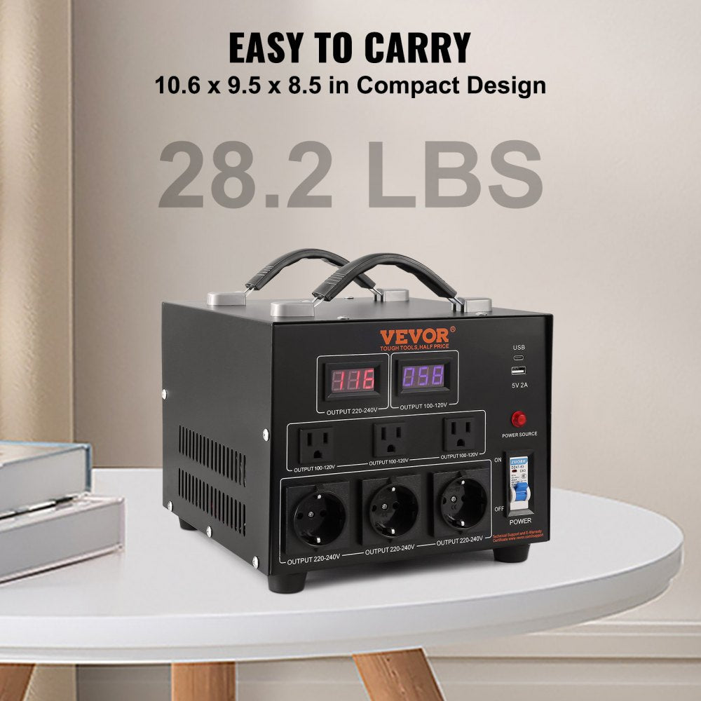 Voltage Converter Transformer, 5000W, Heavy Duty Step Up/Down Transformer, Convert from 110 Volt to 220 Volt and  from 220 Volt to 110 Volt, with US Outlet EU Outlet 5V USB Port, CE Certified