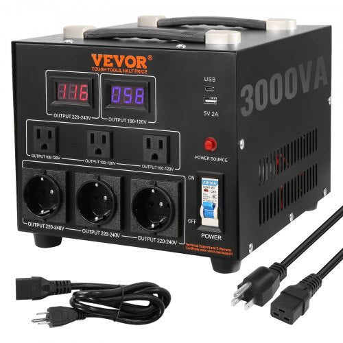 Voltage Converter Transformer, 3000W, Heavy Duty Step Up/Down Transformer, Convert from 110 Volt to 220 Volt and  from 220 Volt to 110 Volt, with US Outlet EU Outlet 5V USB Port, CE Certified