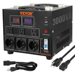 Voltage Converter Transformer, 3000W, Heavy Duty Step Up/Down Transformer, Convert from 110 Volt to 220 Volt and  from 220 Volt to 110 Volt, with US Outlet EU Outlet 5V USB Port, CE Certified