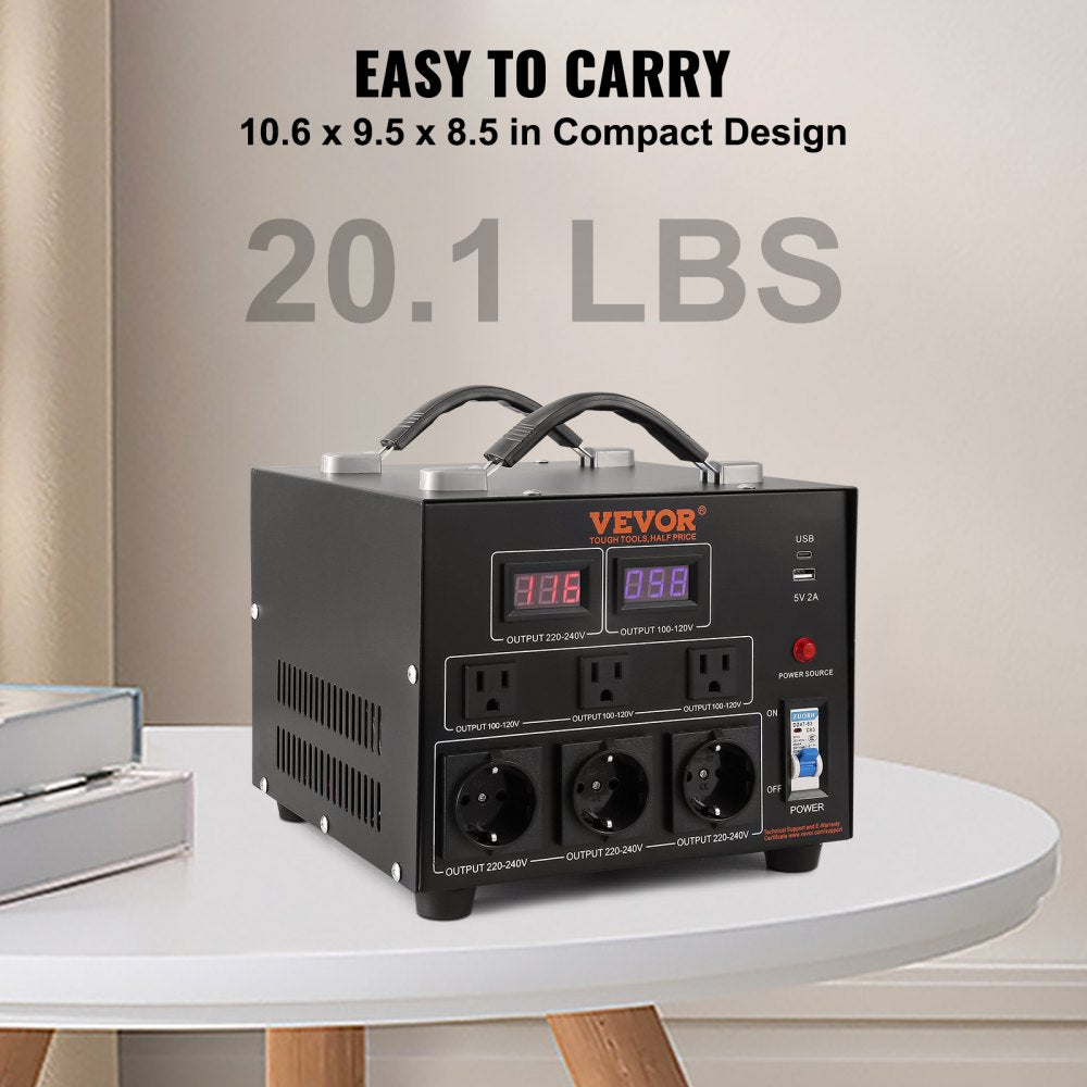 Voltage Converter Transformer, 3000W, Heavy Duty Step Up/Down Transformer, Convert from 110 Volt to 220 Volt and  from 220 Volt to 110 Volt, with US Outlet EU Outlet 5V USB Port, CE Certified