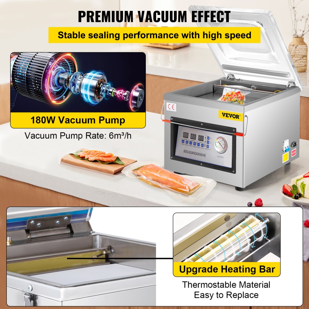 Chamber Vacuum Sealer DZ-260C Kitchen Food Chamber Vacuum Sealer, 110V Packaging Machine Sealer for Food Saver, Home, Commercial Using
