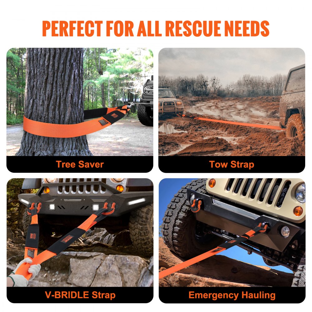 Recovery Tow Strap 3 inches, 8 feet 36,000 lbs Break Strength, Triple Reinforced Loop Straps, Tree Saver, Winch Line Extension Strap, Off Road Towing and Recovery, Extreme Weather Resistance