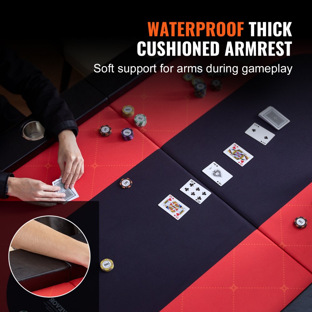 10 Player Foldable Poker Table, Blackjack Texas Holdem Poker Table with Padded Rails and Stainless Steel Cup Holders, Portable Folding Card Board Game Table, 90" Oval Casino Leisure Table