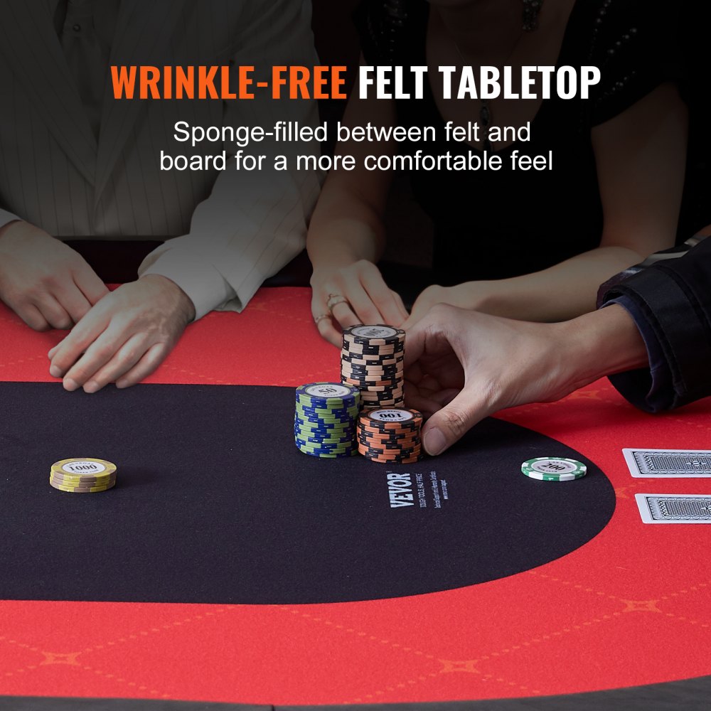 10 Player Foldable Poker Table, Blackjack Texas Holdem Poker Table with Padded Rails and Stainless Steel Cup Holders, Portable Folding Card Board Game Table, 90" Oval Casino Leisure Table
