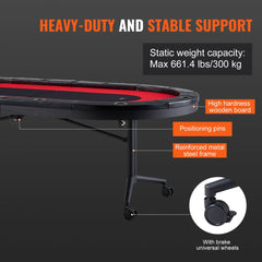 10 Player Foldable Poker Table, Blackjack Texas Holdem Poker Table with Padded Rails and Stainless Steel Cup Holders, Portable Folding Card Board Game Table, 90" Oval Casino Leisure Table