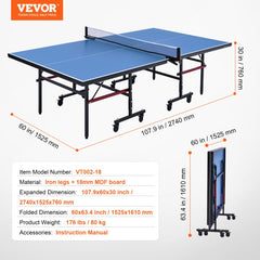 Ping Pong Table Foldable Table Tennis Game Table Indoor with Clamp Net