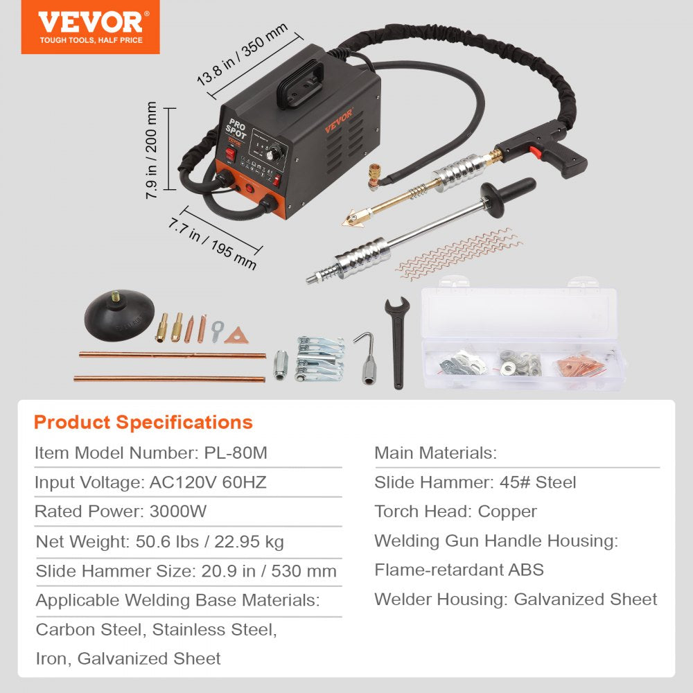 Stud Welder Dent Repair Kit, 3KW Spot Welder Dent Puller with 6 Welding Modes, Auto Body Spot Welding Dent Puller Machine & 16 Types of Welding Accessories for Car, Truck, Motorcycle Dent Repair