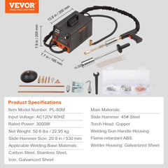 Stud Welder Dent Repair Kit, 3KW Spot Welder Dent Puller with 6 Welding Modes, Auto Body Spot Welding Dent Puller Machine & 16 Types of Welding Accessories for Car, Truck, Motorcycle Dent Repair