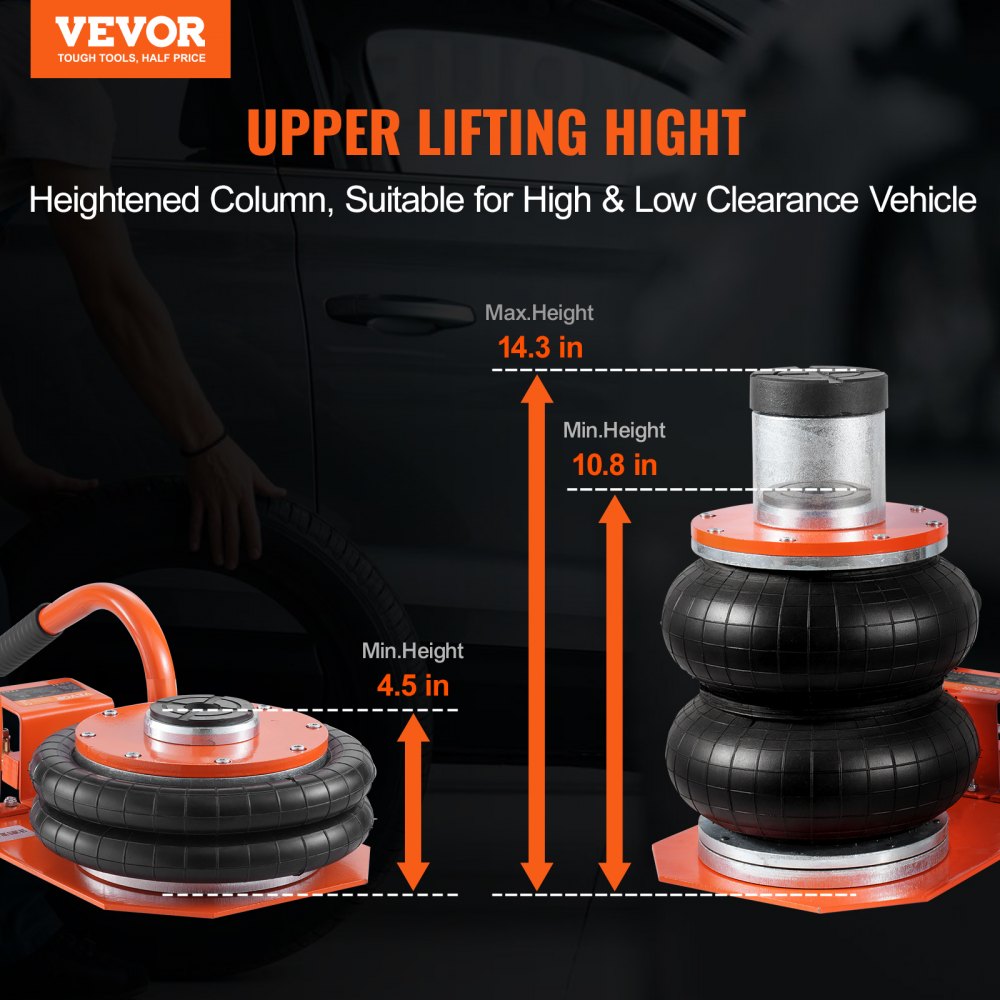 Air Jack 3 Ton/6600 lbs Pneumatic Jack with Heightened Column for Sedan
