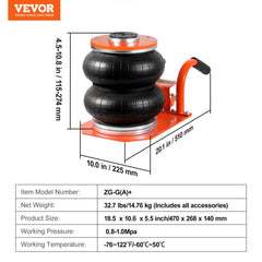 Air Jack 3 Ton/6600 lbs Pneumatic Jack with Heightened Column for Sedan