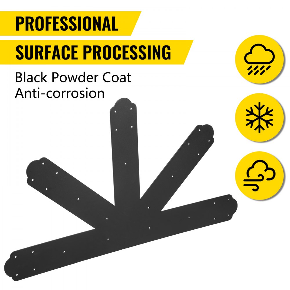 Gable Plate, Black Powder-Coated Truss Connector Plates, 12:12 Pitch Gable Bracket, 4 mm / 0.16" Steel Truss Nail Plates, Decorative Gable Plate with Bolts for Wooden Beam Use