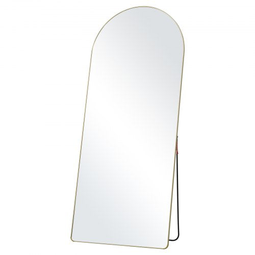 Black aluminum framed arched full length mirror measuring 71"x30" with explosion-proof glass.