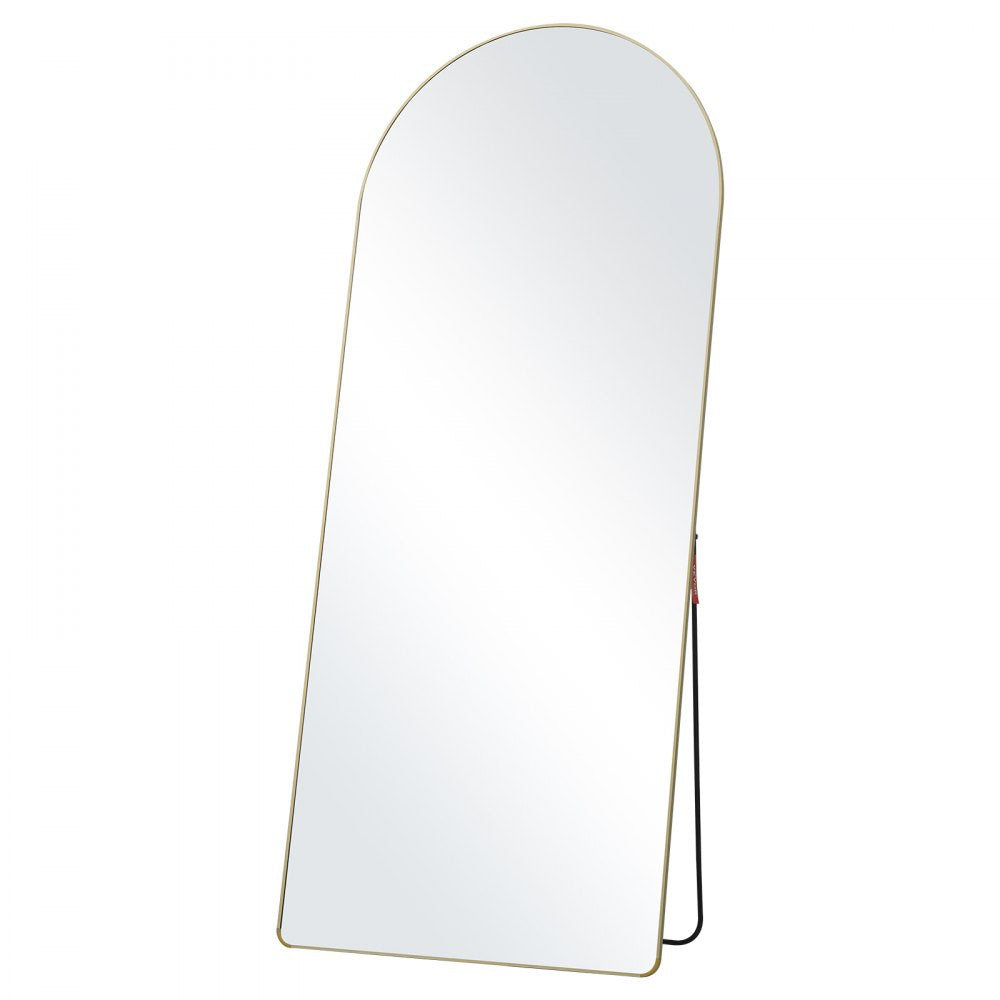 Black aluminum framed arched full length mirror measuring 71"x30" with clear reflections.