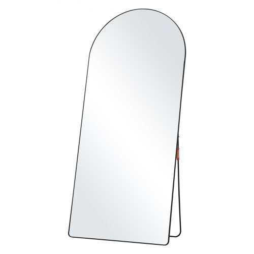 Tall arched full-length mirror with black aluminum frame, 71x32 inches.