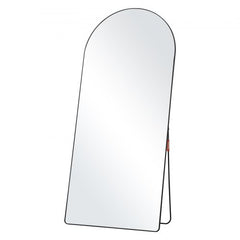 Tall arched full-length mirror with black aluminum frame, 71x32 inches.