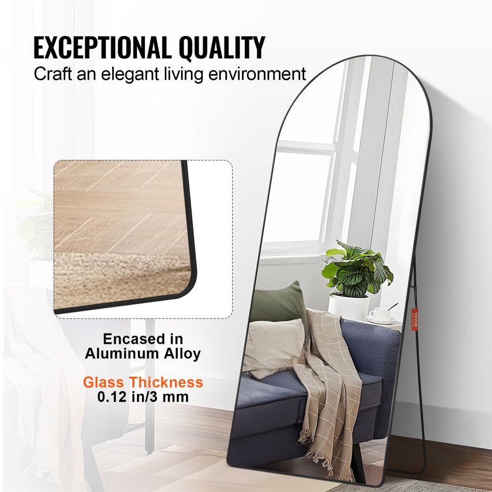 71x32-inch arched full-length mirror with black aluminum frame and 3mm glass.