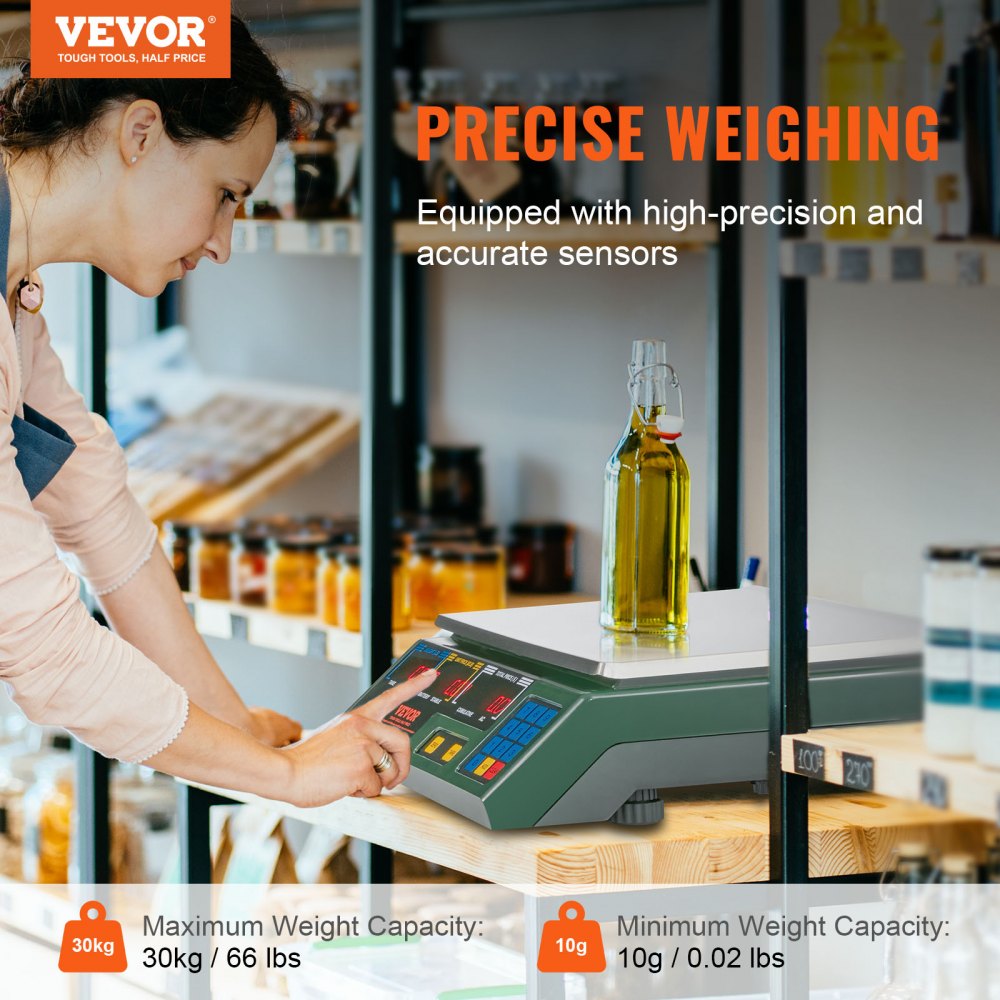 Electronic Price Computing Scale, 66 LB Digital Deli Weight Scales, LED Digital Commercial Food Fruit Meat Produce Counting Weight, for Retail Outlet Store, Kitchen, Restaurant Market, Farmer