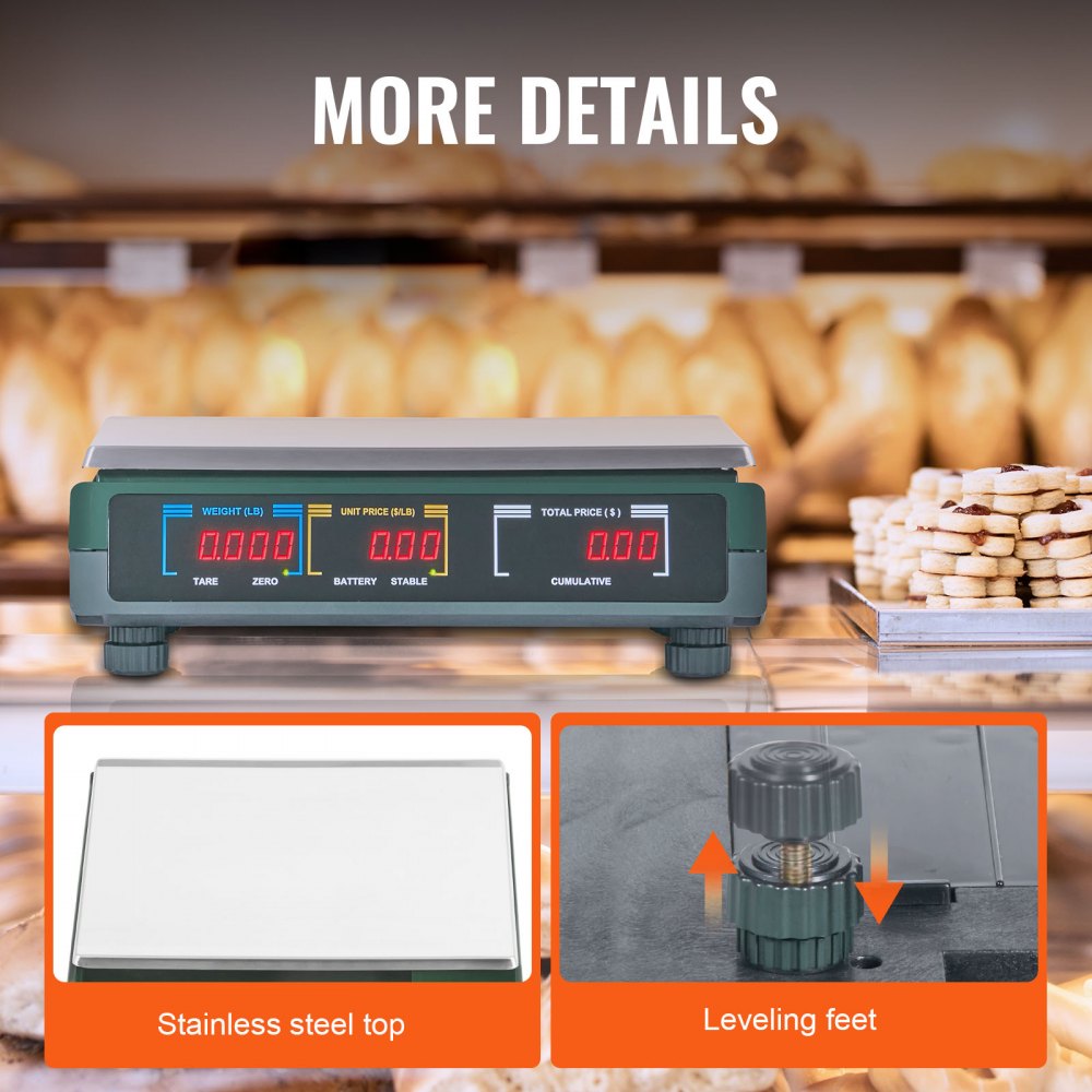 Electronic Price Computing Scale, 66 LB Digital Deli Weight Scales, LED Digital Commercial Food Fruit Meat Produce Counting Weight, for Retail Outlet Store, Kitchen, Restaurant Market, Farmer