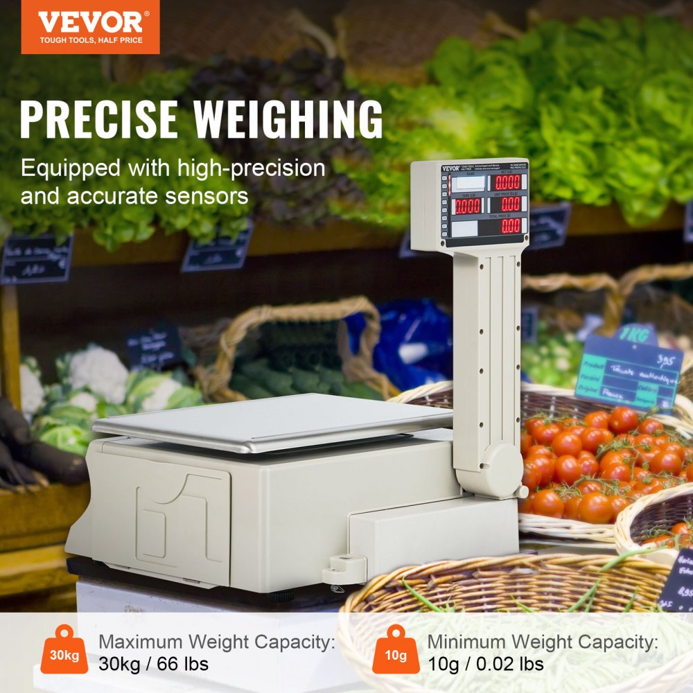 Electronic Price Computing Scale, 66 LB Digital Deli Weight Scales, LCD & LED Digital Commercial Food Fruit Meat Produce Counting Weight, for Retail Store, Kitchen, Restaurant Market, and Farmer