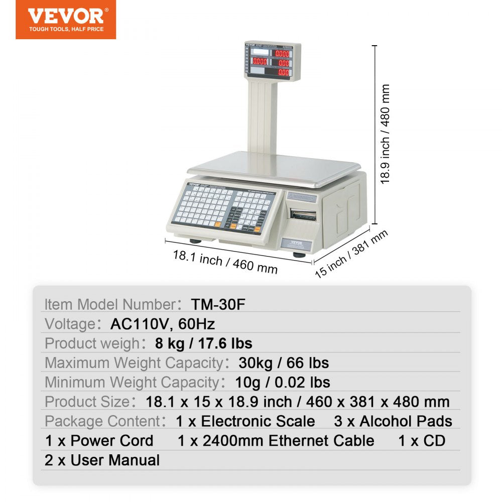 Electronic Price Computing Scale, 66 LB Digital Deli Weight Scales, LCD & LED Digital Commercial Food Fruit Meat Produce Counting Weight, for Retail Store, Kitchen, Restaurant Market, and Farmer
