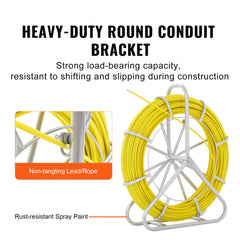 Fish Tape Fiberglass, 492 ft, 5/16 in, Duct Rodder Fishtape Wire Puller, Cable Running Rod with Steel Reel Stand, 3 Pulling Heads, Fishing Tools for Walls and Electrical Conduit, Non-Conductive