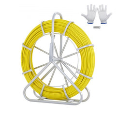 Fish Tape Fiberglass, 600 ft, 5/16 in, Duct Rodder Fishtape Wire Puller, Cable Running Rod with Steel Reel Stand, 3 Pulling Heads, Fishing Tools for Walls and Electrical Conduit, Non-Conductive
