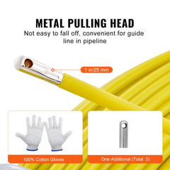 Fish Tape Fiberglass, 425 ft, 1/4 inch, Duct Rodder Fishtape Wire Puller, Cable Running Rod with Steel Reel Stand, 3 Pulling Heads, Fishing Tools for Walls and Electrical Conduit, Non-Conductive