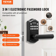 Keyless Entry Door Lock, Electronic Keypad Entry Lever, Password and Key Unlock Combination Door Lock, Auto-Locking Keypad Door Lock with Deadbolt for Front Door, Matte Black, 5.63 x 2.76 in
