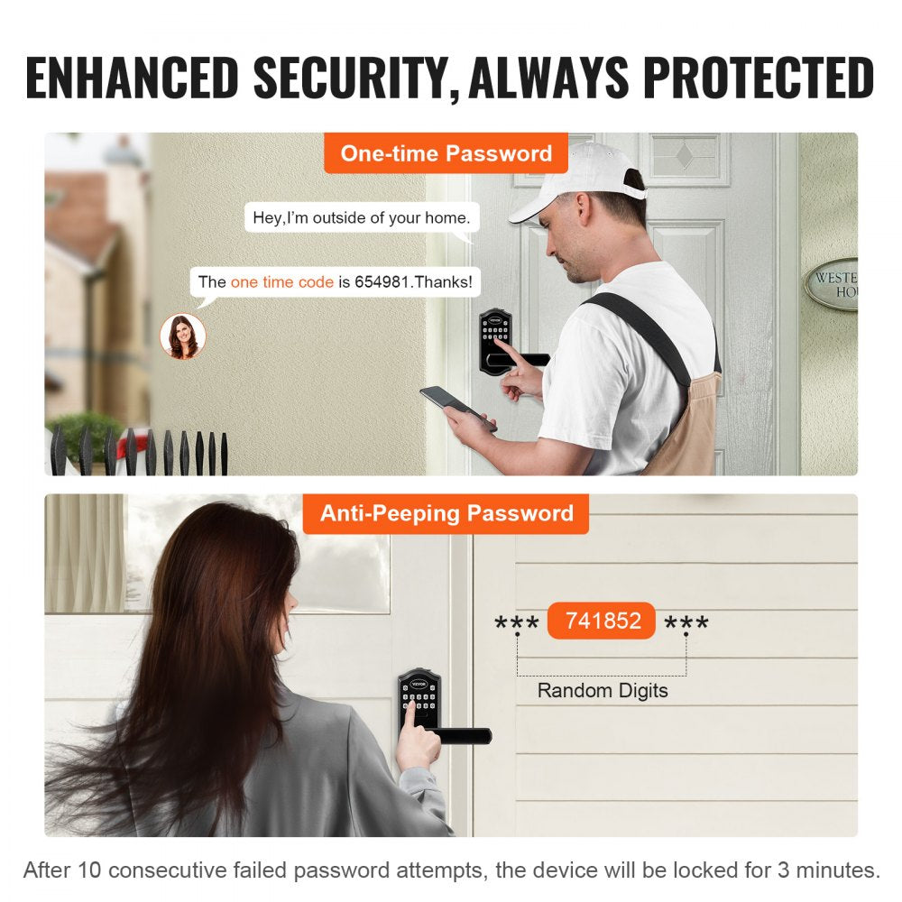 Keyless Entry Door Lock, Electronic Keypad Entry Lever, Password and Key Unlock Combination Door Lock, Auto-Locking Keypad Door Lock with Deadbolt for Front Door, Matte Black, 5.63 x 2.76 in