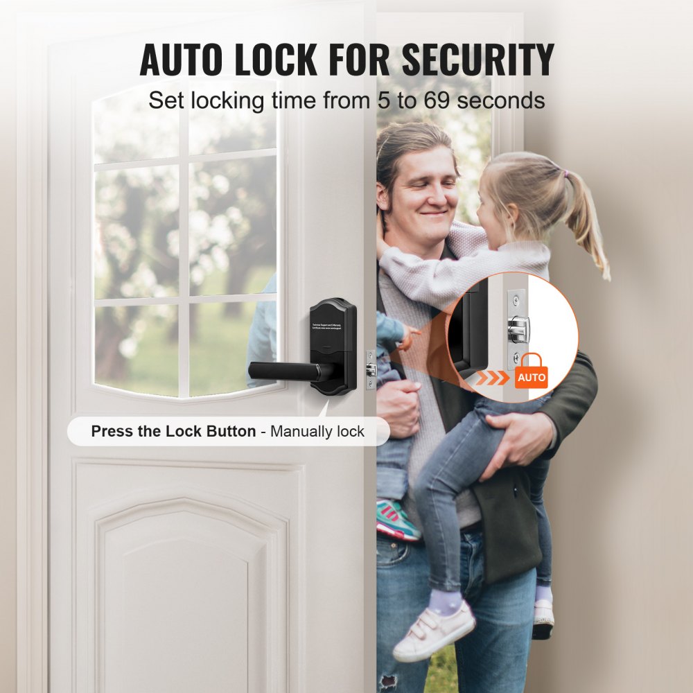 Keyless Entry Door Lock, Electronic Keypad Entry Lever, Password and Key Unlock Combination Door Lock, Auto-Locking Keypad Door Lock with Deadbolt for Front Door, Matte Black, 5.63 x 2.76 in