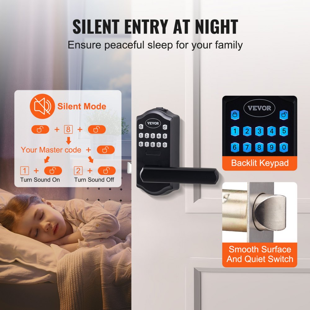 Keyless Entry Door Lock, Electronic Keypad Entry Lever, Password and Key Unlock Combination Door Lock, Auto-Locking Keypad Door Lock with Deadbolt for Front Door, Matte Black, 5.63 x 2.76 in