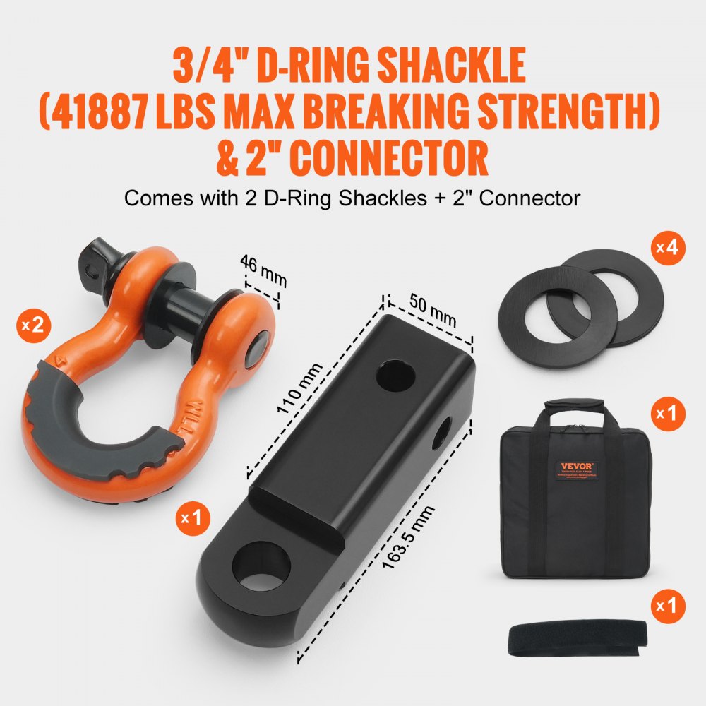 Polyester Heavy Duty Tow Strap Recovery Kit 3" x 30 ft (MBS-36,000 lbs) Winch Strap, Triple Reinforced Loop, Snatch Strap + 2" Shackle Hitch Receiver + 3/4" D-Ring Shackles (2PCS) + Storage Bag