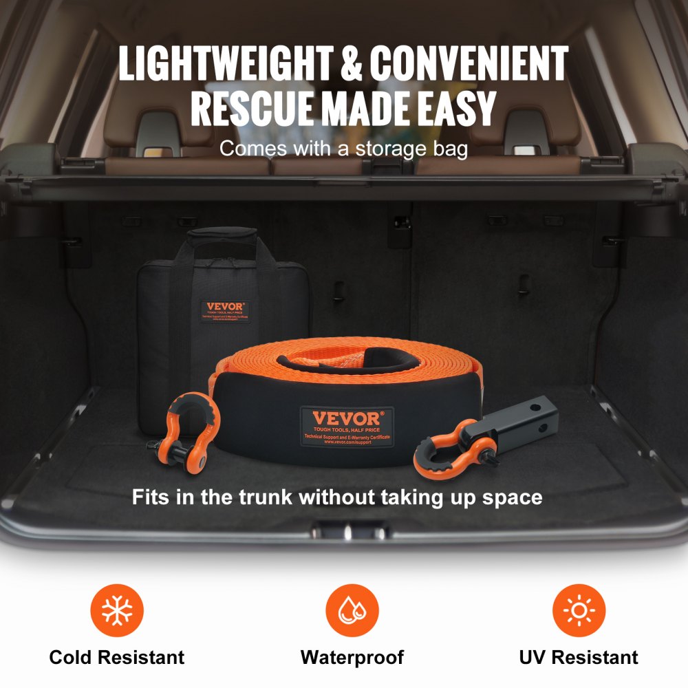 Polyester Heavy Duty Tow Strap Recovery Kit 3" x 30 ft (MBS-36,000 lbs) Winch Strap, Triple Reinforced Loop, Snatch Strap + 2" Shackle Hitch Receiver + 3/4" D-Ring Shackles (2PCS) + Storage Bag
