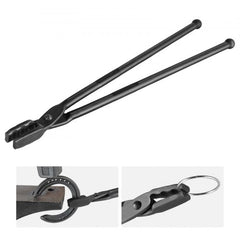 Bostome 18” blacksmith tongs with wolf jaw teeth, carbon steel, and A3 rivets for secure grip.